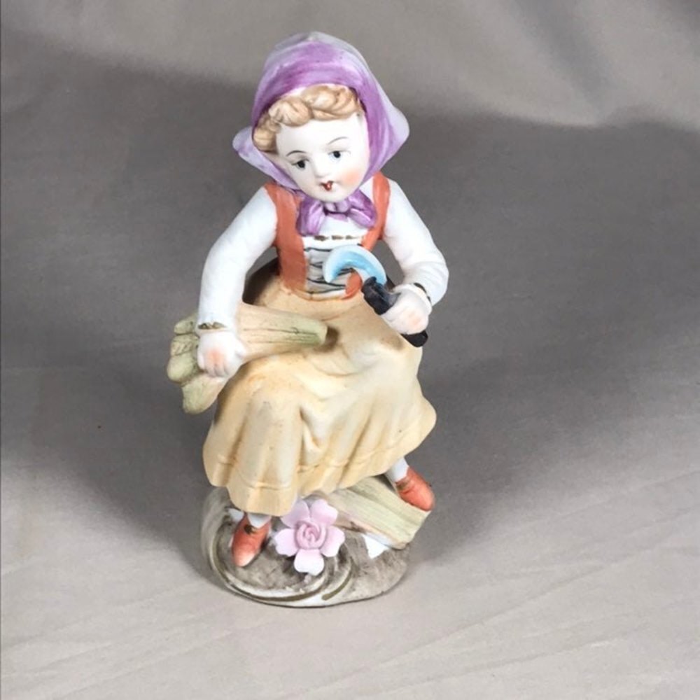 Vintage Peasant Girl Cutting Vegetables Figurine Norleans Japan